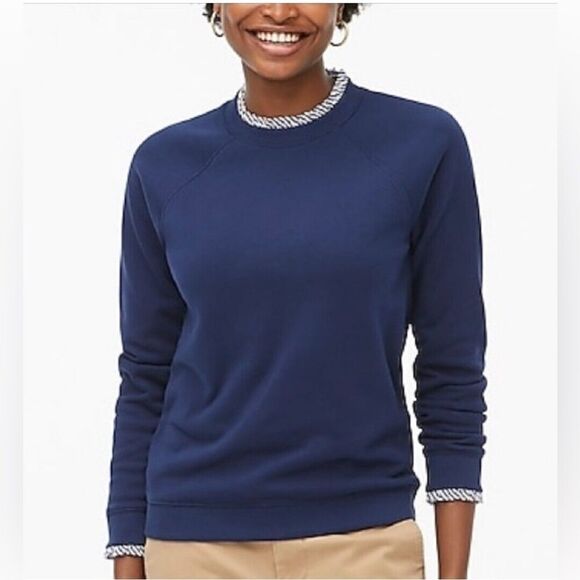 J. Crew Navy Woven Ruffleneck Pullover Sweatshirt Size medium - Picture 9 of 11